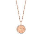 SMALL ZODIAC COIN PENDANT WITH DIAMOND FRAME