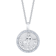 AQUARIUS ZODIAC COIN PENDANT WITH DIAMOND FRAME