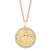 AQUARIUS ZODIAC COIN PENDANT WITH DIAMOND FRAME