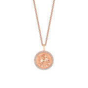 SMALL ZODIAC COIN PENDANT WITH DIAMOND FRAME