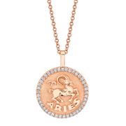 ARIES ZODIAC COIN PENDANT WITH DIAMOND FRAME