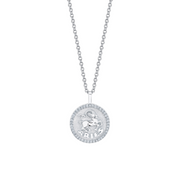 SMALL ZODIAC COIN PENDANT WITH DIAMOND FRAME