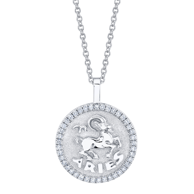 ARIES ZODIAC COIN PENDANT WITH DIAMOND FRAME