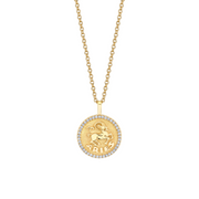 SMALL ZODIAC COIN PENDANT WITH DIAMOND FRAME