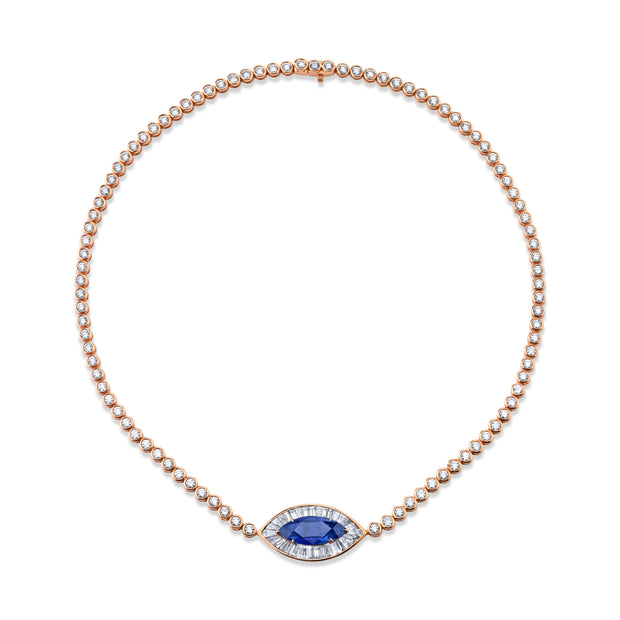 DIAMOND EVIL EYE CHOKER WITH BLUE SAPPHIRE EYE