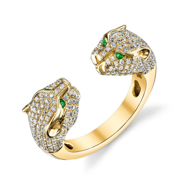 DOUBLE HEADED DIAMOND PANTHER RING