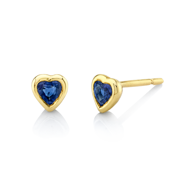 BLUE SAPPHIRE BEZEL HEART STUDS