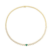 BEZELED DIAMOND HEART CHOKER WITH EMERALD CENTER