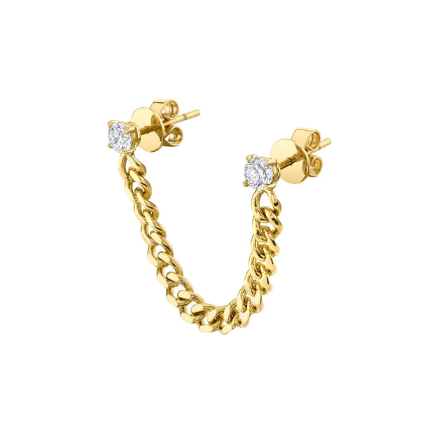 CUBAN LINK DOUBLE-PIERCING EARRING WITH ROUND DIAMONDS
