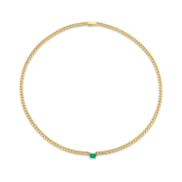 CUBAN LINK NECKLACE WITH EMERALD CENTER