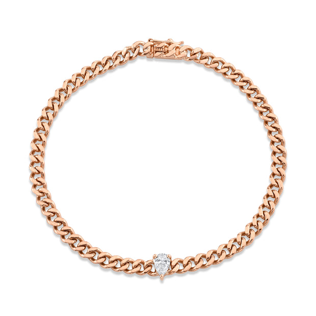 SMALL CUBAN LINK BRACELET WITH PEAR DIAMOND CENTER