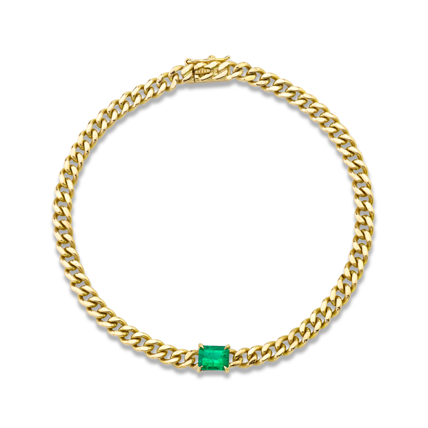 CUBAN LINK BRACELET WITH EMERALD CENTER