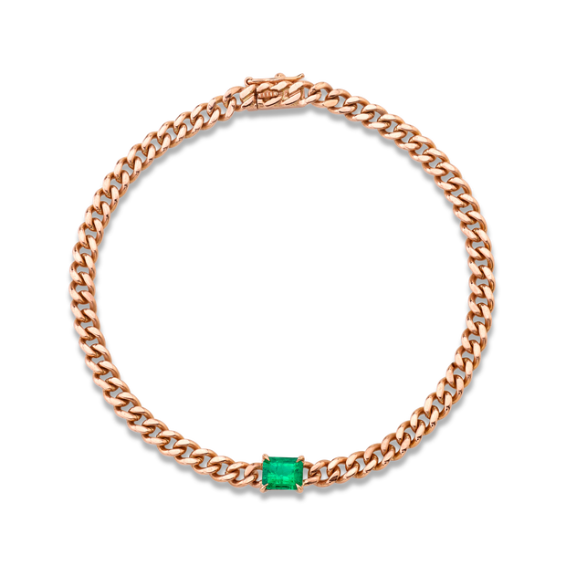 CUBAN LINK BRACELET WITH EMERALD CENTER