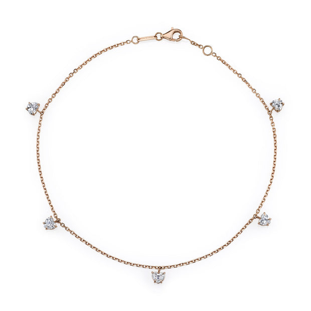 FIVE STONE HEART SHAPED DIAMOND ANKLET