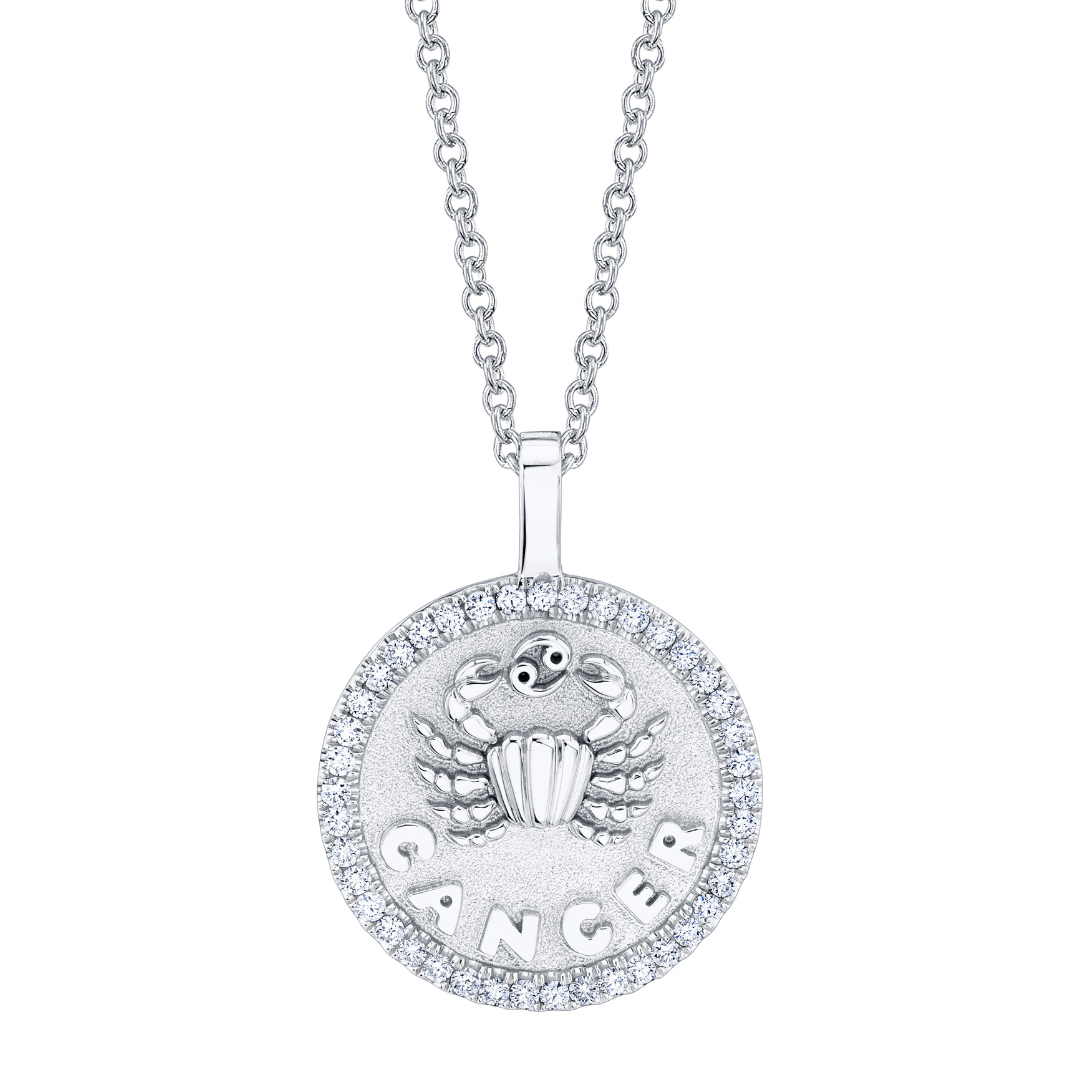 CANCER ZODIAC COIN PENDANT WITH DIAMOND FRAME – Anita Ko
