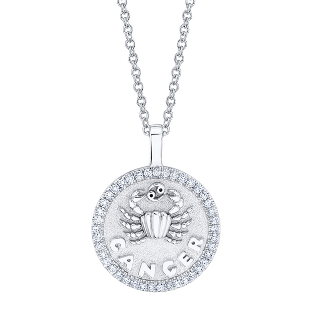 CANCER ZODIAC COIN PENDANT WITH DIAMOND FRAME