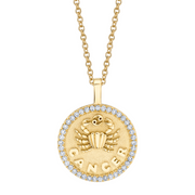 CANCER ZODIAC COIN PENDANT WITH DIAMOND FRAME