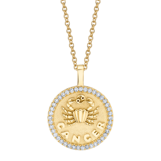 CANCER ZODIAC COIN PENDANT WITH DIAMOND FRAME