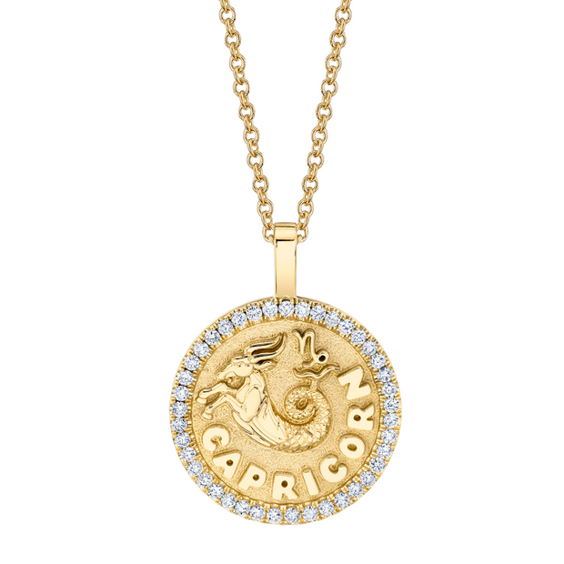 CAPRICORN ZODIAC COIN PENDANT WITH DIAMOND FRAME – Anita Ko
