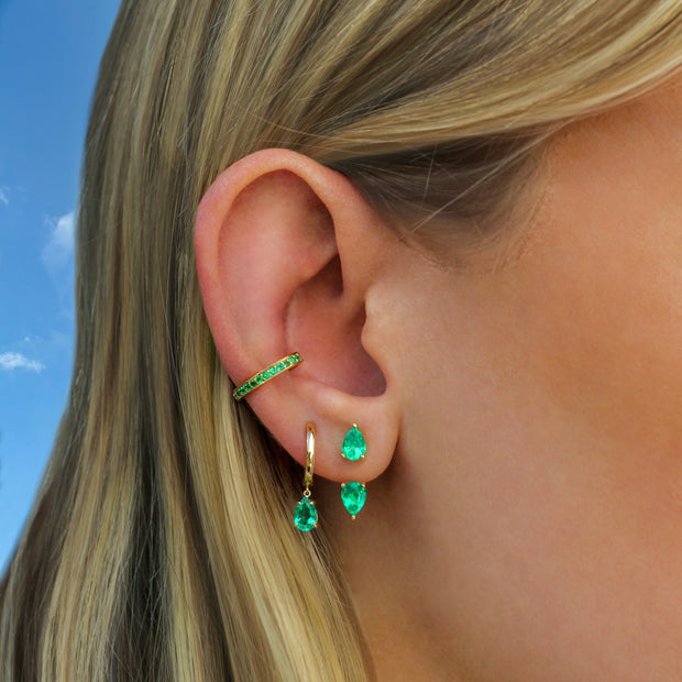 PEAR EMERALD ORBIT EARRING