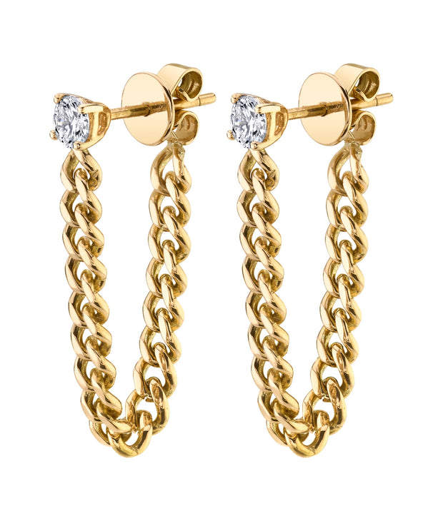 ROUND DIAMOND CUBAN LINK LOOP EARRINGS PAIR