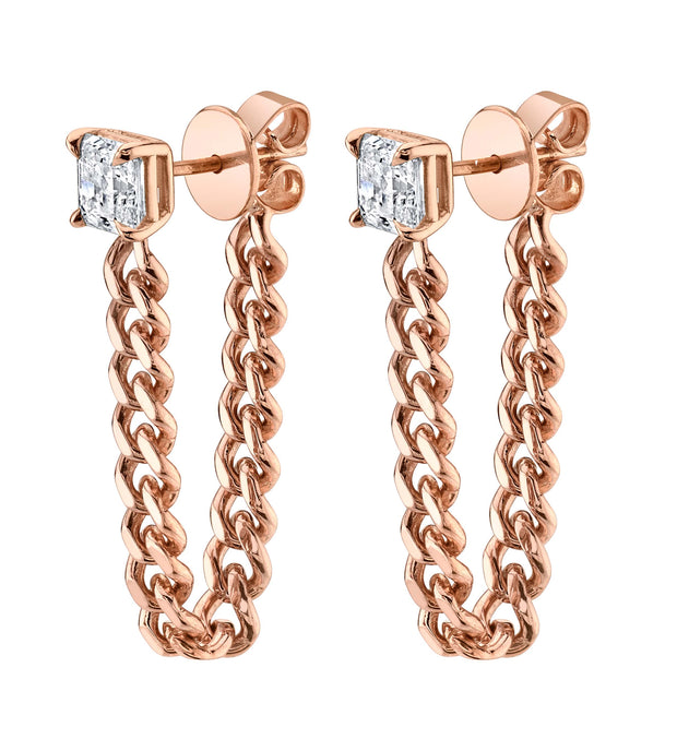 ASSCHER CUT DIAMOND CUBAN LINK LOOP EARRINGS