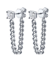 ASSCHER CUT DIAMOND CUBAN LINK LOOP EARRINGS