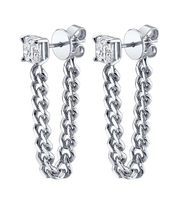 ASSCHER CUT DIAMOND CUBAN LINK LOOP EARRINGS