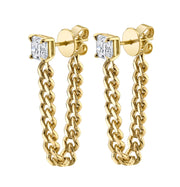 ASSCHER CUT DIAMOND CUBAN LINK LOOP EARRINGS