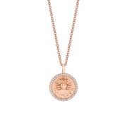 SMALL ZODIAC COIN PENDANT WITH DIAMOND FRAME