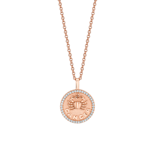 SMALL ZODIAC COIN PENDANT WITH DIAMOND FRAME