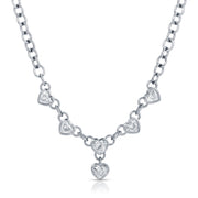 CHAIN LINK NECKLACE WITH SIX BEZELED DIAMOND HEARTS