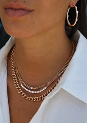 CUBAN LINK AND SHORT LINE DIAMOND NECKLACE