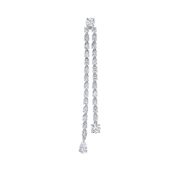 SINGLE DOUBLE DRAPED DIAMOND ROPE EARRING WITH ROUND AND PEAR DIAMOND DROPS