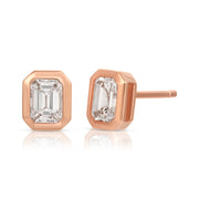 LARGE EMERALD CUT BEZEL DIAMOND STUDS