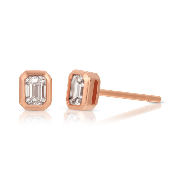 EMERALD CUT BEZEL DIAMOND STUDS