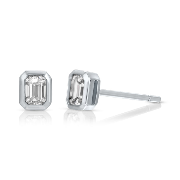 EMERALD CUT BEZEL DIAMOND STUDS