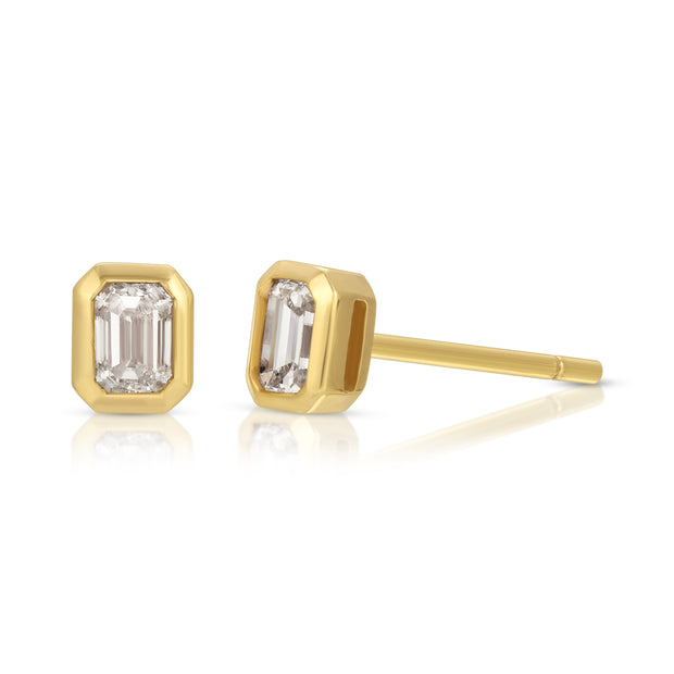 EMERALD CUT BEZEL DIAMOND STUDS