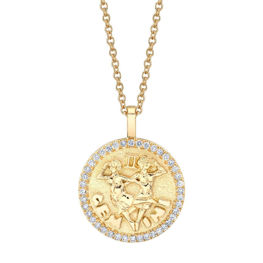 ファッション雑貨・小物その他 Delicate Gemini Necklace GEMINI ZODIAC COIN PENDANT WITH DIAMOND FRAME – Anita Ko