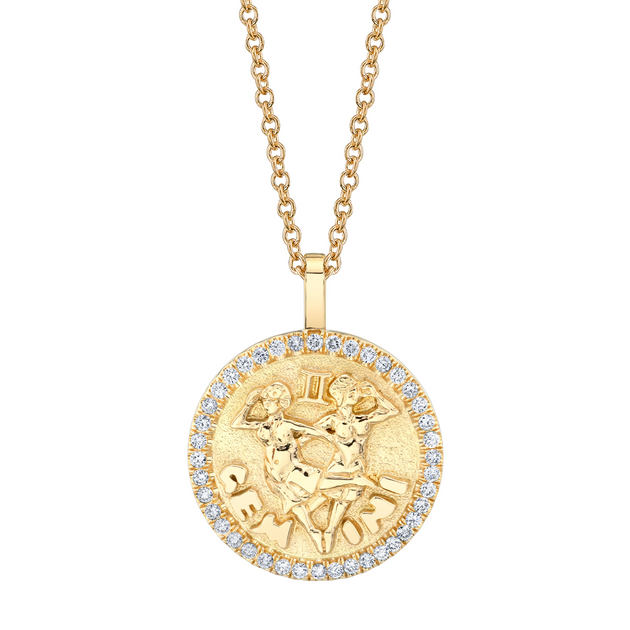 anita ko GEMINI ZODIAC COIN PENDANT WITH DIAMOND FRAME