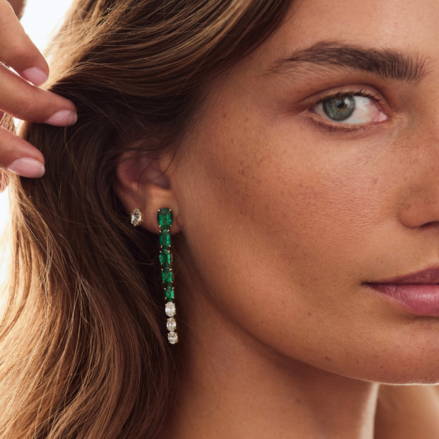 OVAL SHAPE EMERALD AND DIAMOND DROP EARRINGS