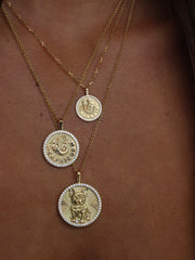 CAPRICORN ZODIAC COIN PENDANT WITH DIAMOND FRAME