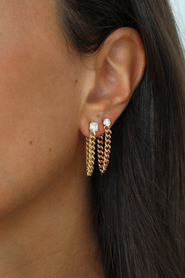 ASSCHER CUT DIAMOND CUBAN LINK LOOP EARRING