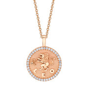 LEO ZODIAC COIN PENDANT WITH DIAMOND FRAME