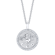 LEO ZODIAC COIN PENDANT WITH DIAMOND FRAME