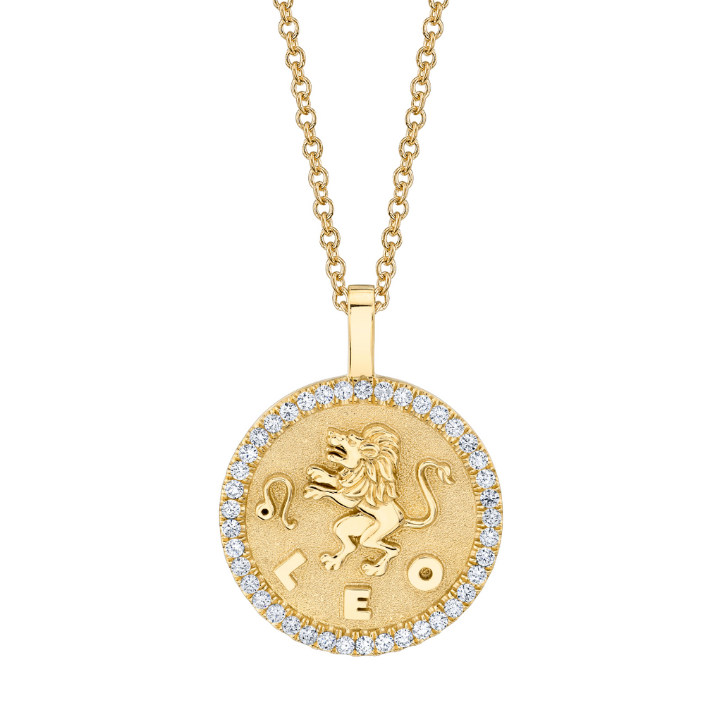 LEO ZODIAC COIN PENDANT WITH DIAMOND FRAME Anita Ko