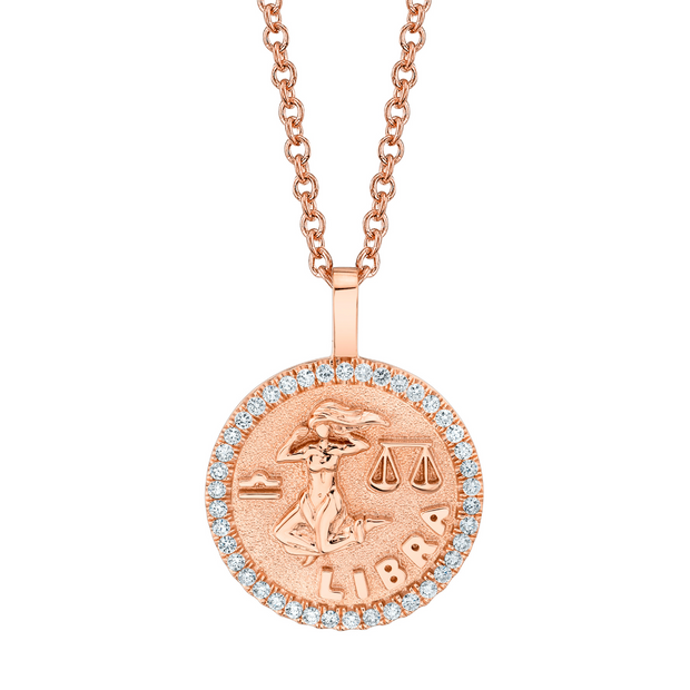 LIBRA ZODIAC COIN PENDANT WITH DIAMOND FRAME