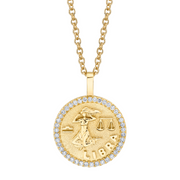 LIBRA ZODIAC COIN PENDANT WITH DIAMOND FRAME