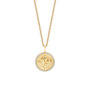 SMALL ZODIAC COIN PENDANT WITH DIAMOND FRAME