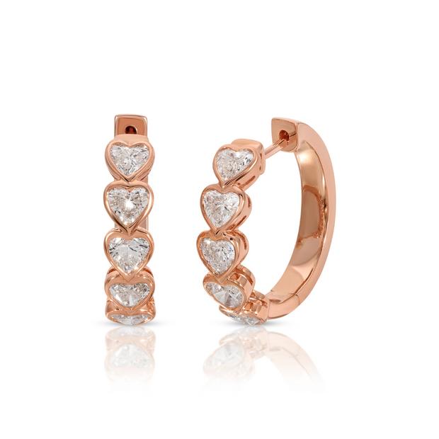 MEDIUM BEZEL HEART DIAMOND HOOPS